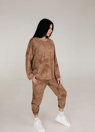 Костюм женский оверсайз (лонгслив и штаны джогери) коричневый km(lpd)-4 5xl