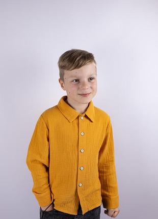Сорочка класична до школи дитяча муслінова для хлопчика біла з довгим рукавом skmx-2ш 110-116