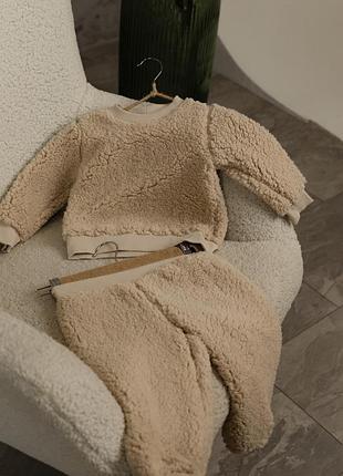 Дитячий теплий зимовий костюм (світшот і штани) для дівчинки із хутра тедді беж (k(ssh)ddt-2) 98-104