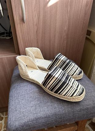Нові! бавовняні дихаючі легкі літні жіночі еспадрильї в чорно-білу смужку на стопу 24-24,5 см