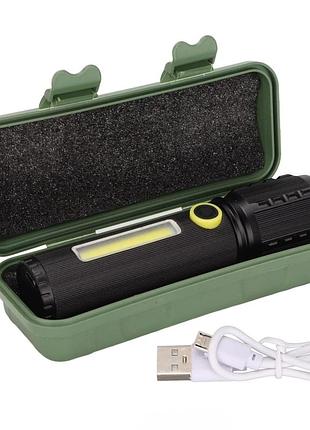 Ручной фонарь с боковой подсветкой bl c63 cob+usb charge фонарик