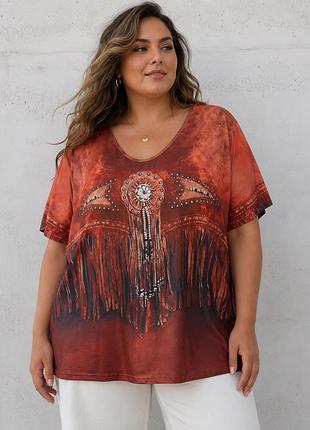 Футболка з етно принтом plus size shein 🤎