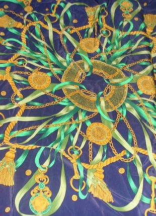 Винтажный платок шелк золотые кисточки 88х90 платье косынка