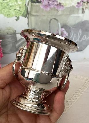 Ваза вазочка со львьими мордашками по бокам, подставка под зубочистки! серебро! итальялия!