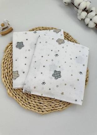 Муслиновая пелёнка для новорожденных 90×80 см — многоразовая детская пелёнка для малыша, пелёнка в роддом зірки бежеві