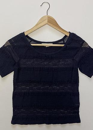 Denim & supply ralph lauren мереживна жіноча футболка темно-синього кольору, розмір s