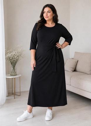 Чорна жіноча сукня з поясом, eur 48 xxl(2xxl)