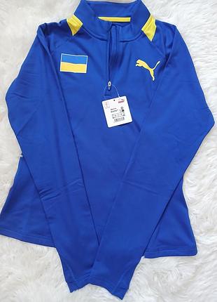 Кофта спортивная puma (оригинал) сине-желтая, размер s, полиэстер-эластан