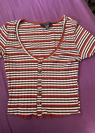 Топ, primark, жіноча, червоний, білий та чорний, облягаюча, укорочена, 95% поліестер,5% еластан, xs / 34, горизонтальна смужка