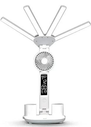 Настольная led лампа krx-1011 с вентилятором, часами и подставкой