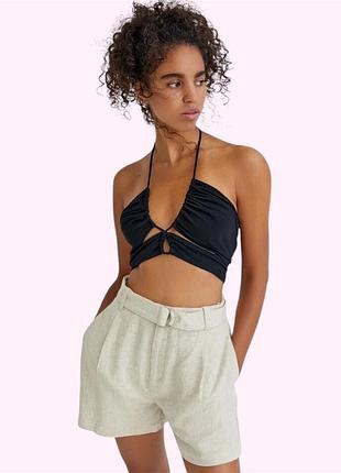 Топ жіночий короткий кроп-топ з вирізами на завʼязках pull&bear s чорний
