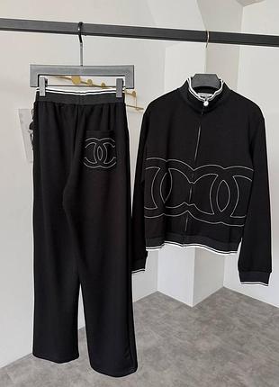 Спортивний повсякденний костюм чорний chanel штани та кофта