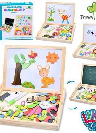 Досточка деревянная treetoy магнитная двухсторонняя в пенале маленький фантазер цифры, рисунки