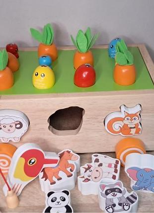 Дерев'яна розвивальна іграшка wd13111 toycloud 3 в 1 каталка, сортер, риболовля