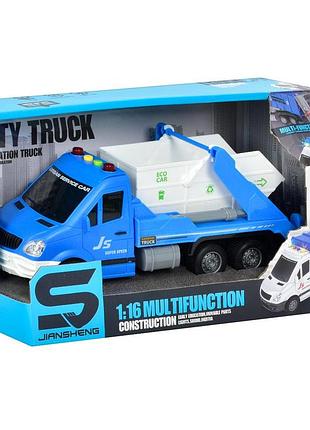 Машина инерционная istoys js138спецтехника мусоровоз лодочка синий свет звук
