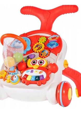 Ходунки каталка happy baby 0008/0828 2в1 ігровий центр-столик перші кроки червоні