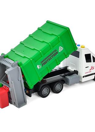 Машина инерционная istoys js137a спецтехника мусоровоз фургон зеленый свет звук мусорные баки