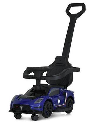 Каталка толокар bambi m 5106-4 з батьківською ручкою бампер-підставка для ніг музика синя