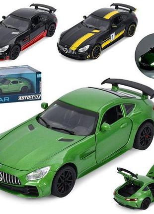 Машинка металлическая инерционная автосвіт mercedes-amg gt r 1:32 свет звук и открывающимися дверями черная с красным