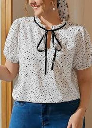 Блуза белая в черный горошек с коротким рукавом, shein
