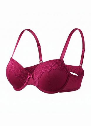 Бюстгальтер балконет женский the c&amp;a lingerie 80b малиновый с кружевом пуш ап