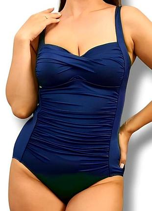 Элегантный стяжной купальник темно-синего цвета (navy blue) большого размера от бренда shein.
