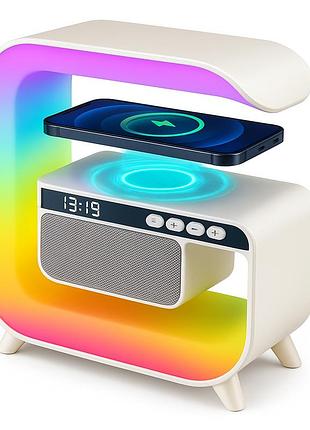 Нічник з бездротовою зарядкою і динаміком rgb, розумний світильник нічник бездротовий ct-74