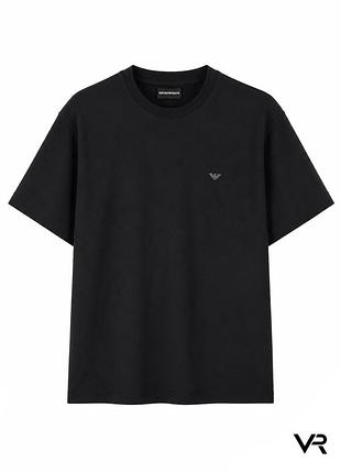 Мужская футболка emporio armani черная с минималистичным логотипом, короткий рукав, круглая горловина, классический крой