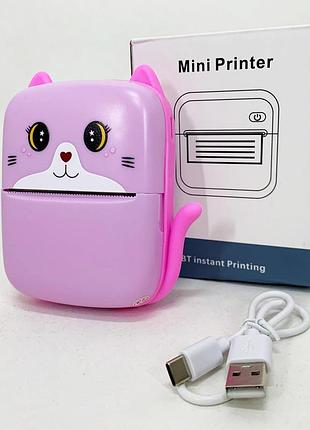 Портативный детский термопринтер с bluetooth a8 cat мини принтер для телефона pink pe-65