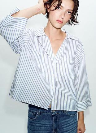 Льняная рубашка в голубую полоску zara оверсайз s