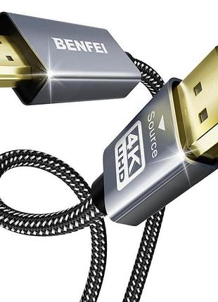 Кабель benfei 4k displayport - hdmi 1.8m [алюмінієвий корпус, нейлонове обплетення] | однонаправлений кабель dp 1.2 для комп'ютера