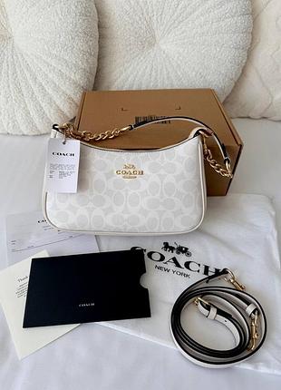 Жіноча сумка coach teri shoulder bag in signature canvas white біла