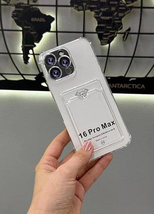 Прозрачный чехол с кармашком для iphone 16 pro max,качественный прозрачный чехол на айфон 16 про макс