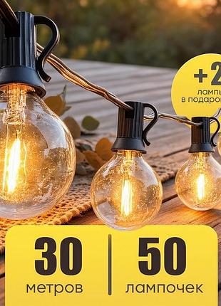 Гирлянда из лампочек в кафе 30м (50 ламп), гирлянда из лампочек фонарики, pig