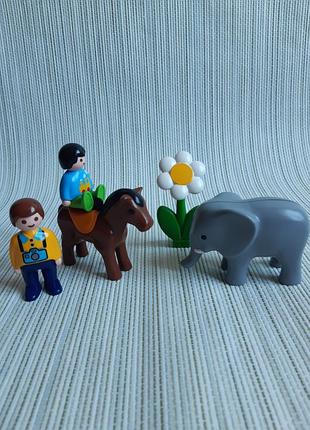 Ігровий набір фігурок playmobil 1.2.3 (слон, кінь, чоловічок, квітка) для малюківж
