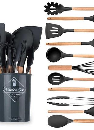 Набір кухонного приладдя kitchen set, 12 предметів ∙ силіконові аксесуари для кухні з підставкою