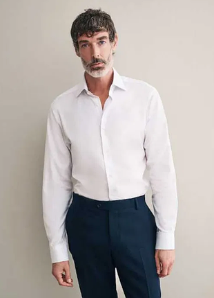 Чоловіча сорочка класу люкс next signature slim fit canclini, розмір м, 16" 41 см, біла, італійська бавовна.