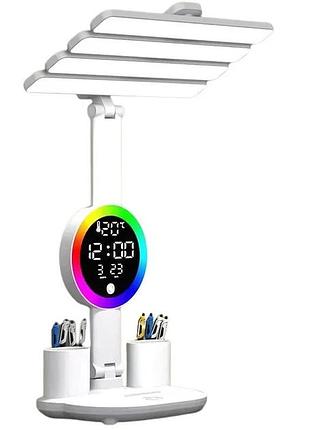 Настільна led лампа krx-104 з rgb-підсвіткою, вентилятором, годинником і підставкою