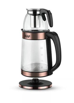 Електрочайник hoffmans hm-7827 1800w • скляний чайник із заварником 2,2 л + 0,5 л для швидких напоїв
