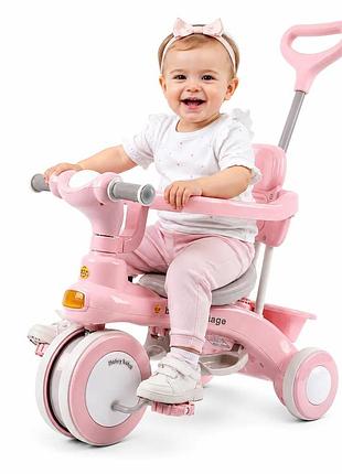 Дитячий триколісний велосипед baby carriage 588 рожевий з батьківською ручкою