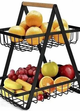Настольная двухъярусная корзина - фруктовница с деревянной ручкой double fruit basket