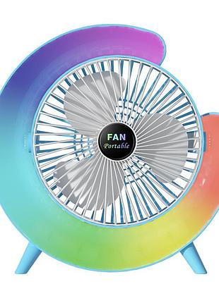 Вентилятор настільний акумуляторний з rgb підсвіткою, обертанням 180° та usb зарядкою