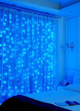 Гирлянда штора на окно 212 led 3х2м синий цвет свечения, с коннектором