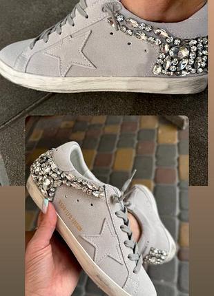 Жіночі кеди з зіркою golden goose сірий з камнями  ggdb голден гус  шкіра 36–41   в наявності суперстар