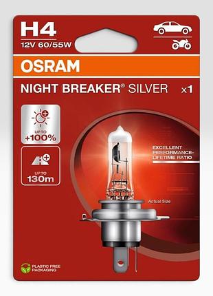 Лампочка h4 osram night breaker silver 100% 12v 60/55w p43t 1 шт - (64193nbs-1bl)