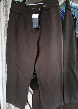 Женские льняные брюки, коричневый цвет. размер l,xl