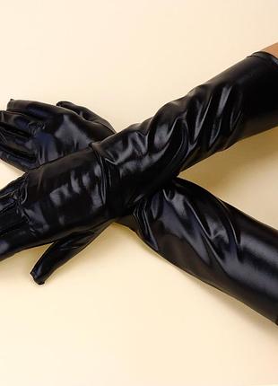 Перчатки стрейч атлас 40см (черные)