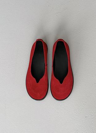 Анатомічні балетки barefoot замшеві червоні