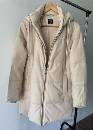 Жіноча утеплена куртка zara, xs, молочний колір