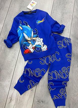 Детский спортивный костюм sonic (свитшот + штаны) синий 98-104